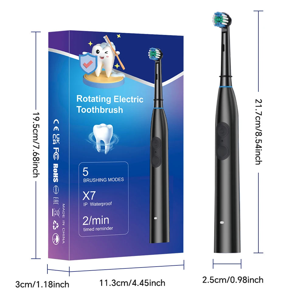 5-Mode Electric Toothbrush – IPX7 Waterproof, 15-Day Battery, USB-C