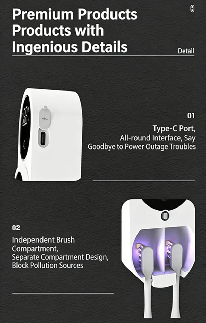 UV Toothbrush Sterilizer Case – Portable Rechargeable Travel Sanitizer
