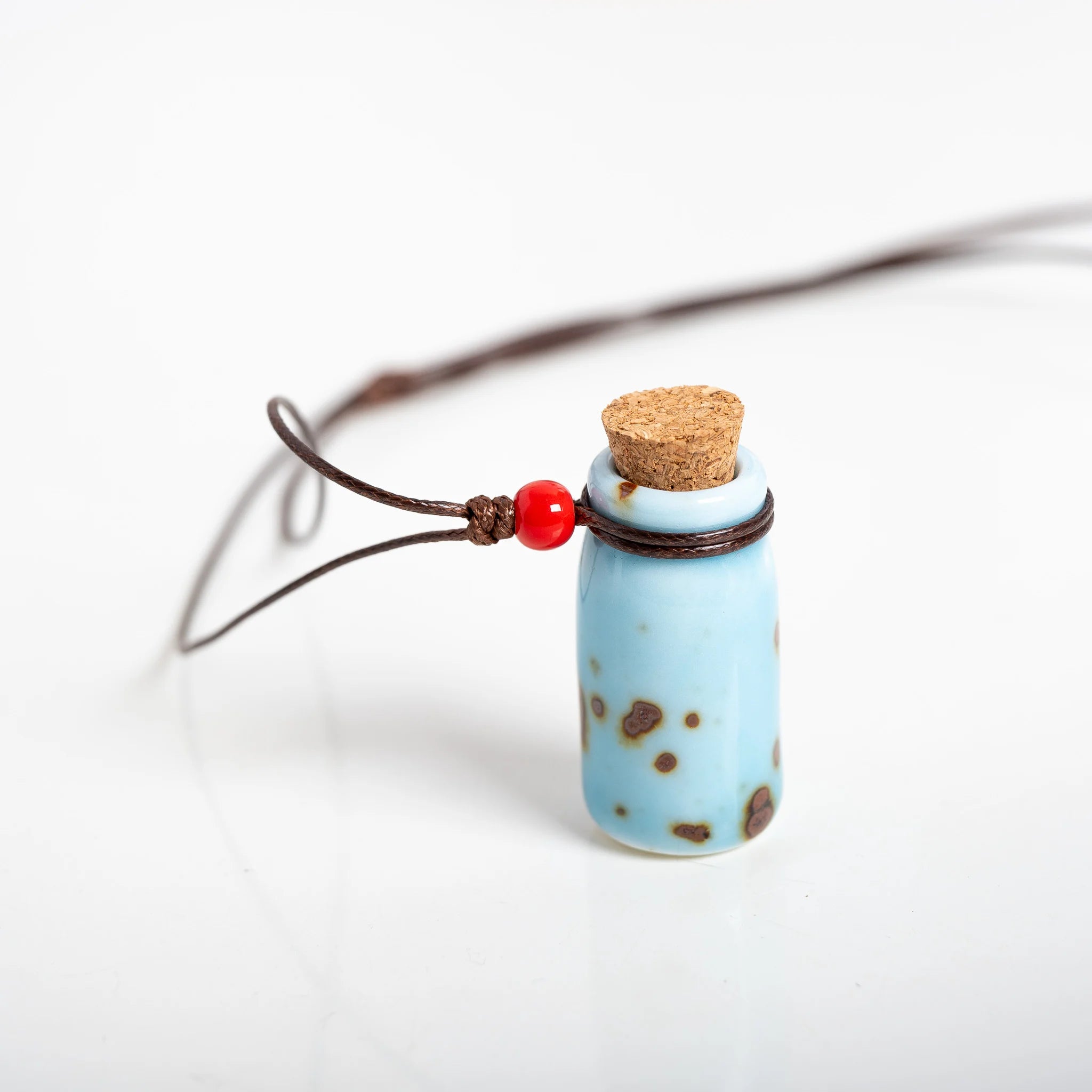 Handmade Ceramic Perfume Bottle Pendant Necklace – Adjustable Wax Cord Aromatherapy Jewelry Gift
