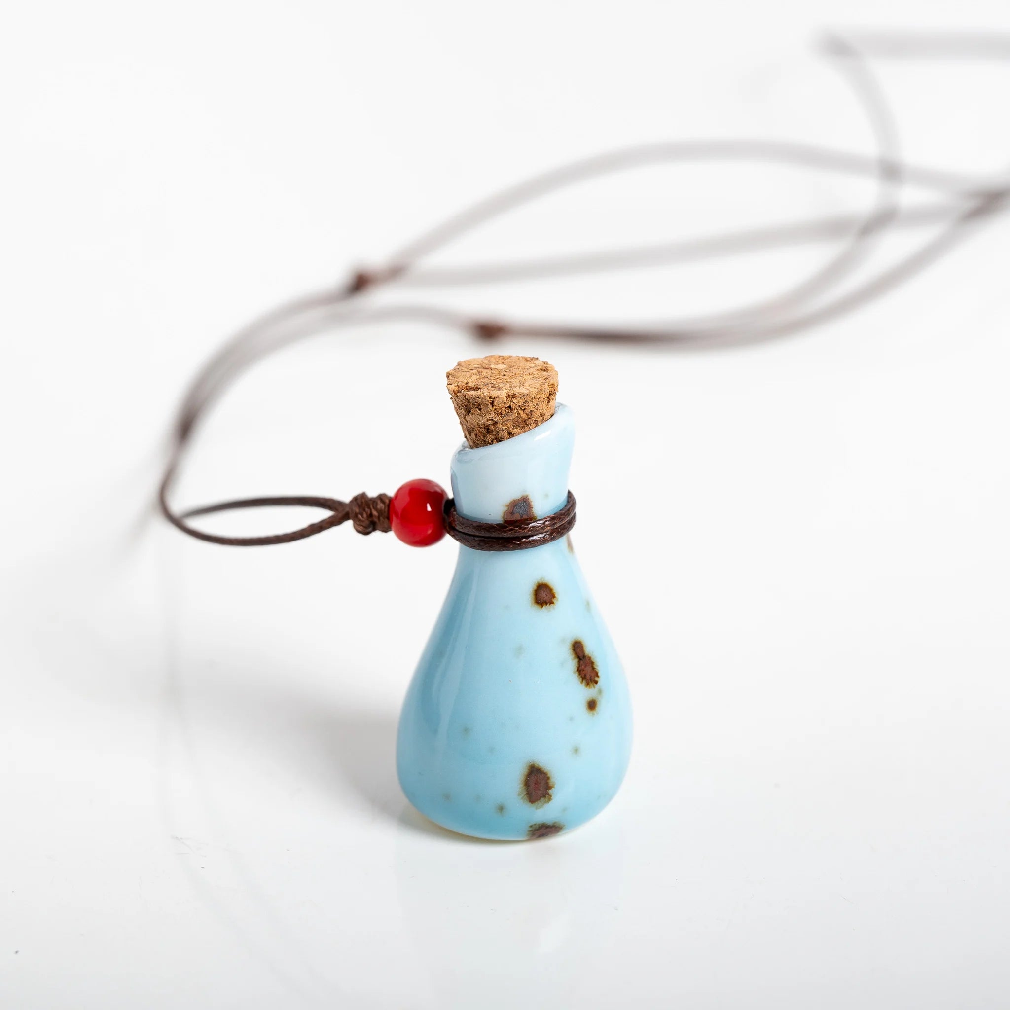 Handmade Ceramic Perfume Bottle Pendant Necklace – Adjustable Wax Cord Aromatherapy Jewelry Gift