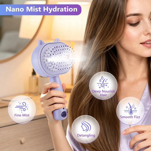 2-in-1 Misting Hair Brush – Water Spray Steam Comb for Frizz-Free Hair