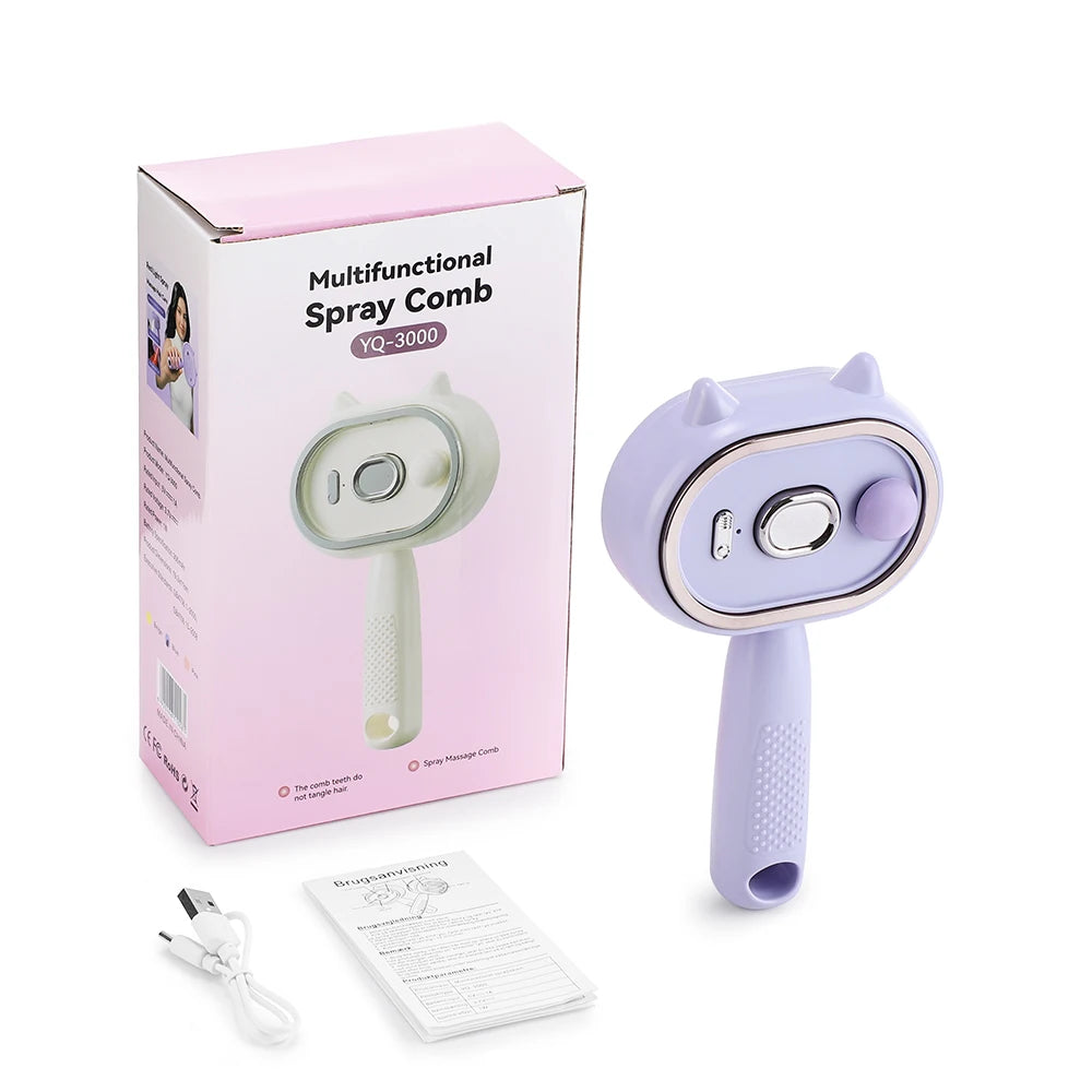 2-in-1 Misting Hair Brush – Water Spray Steam Comb for Frizz-Free Hair