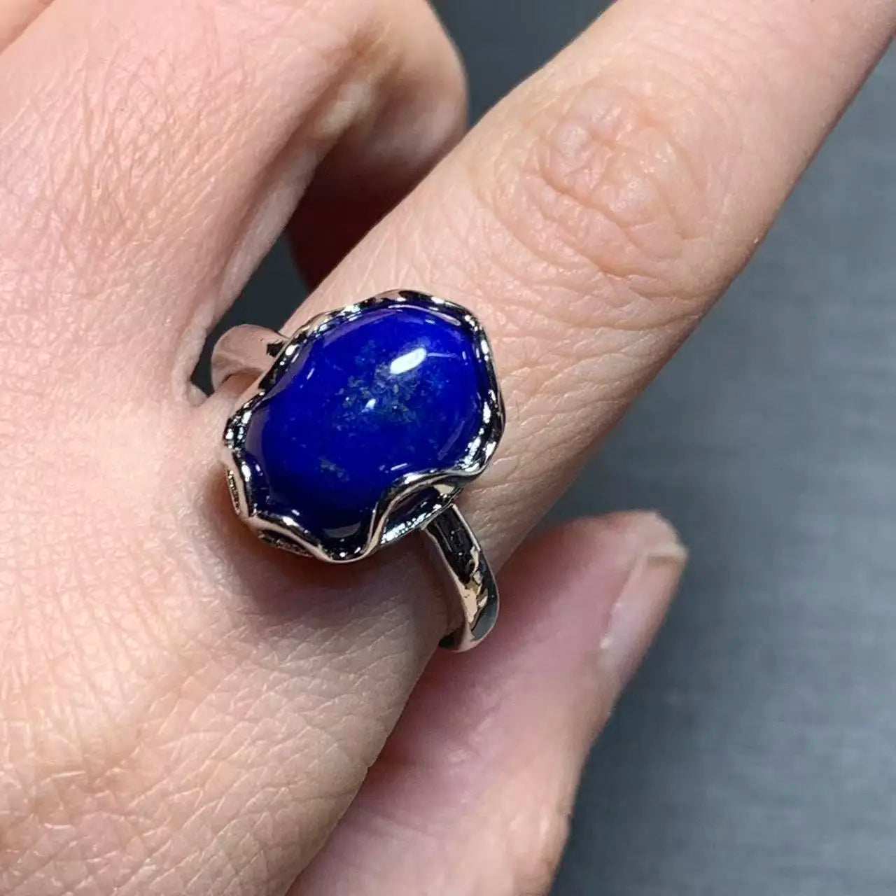 Natural Lapis Ring – Adjustable Vintage Gemstone Ring for Women