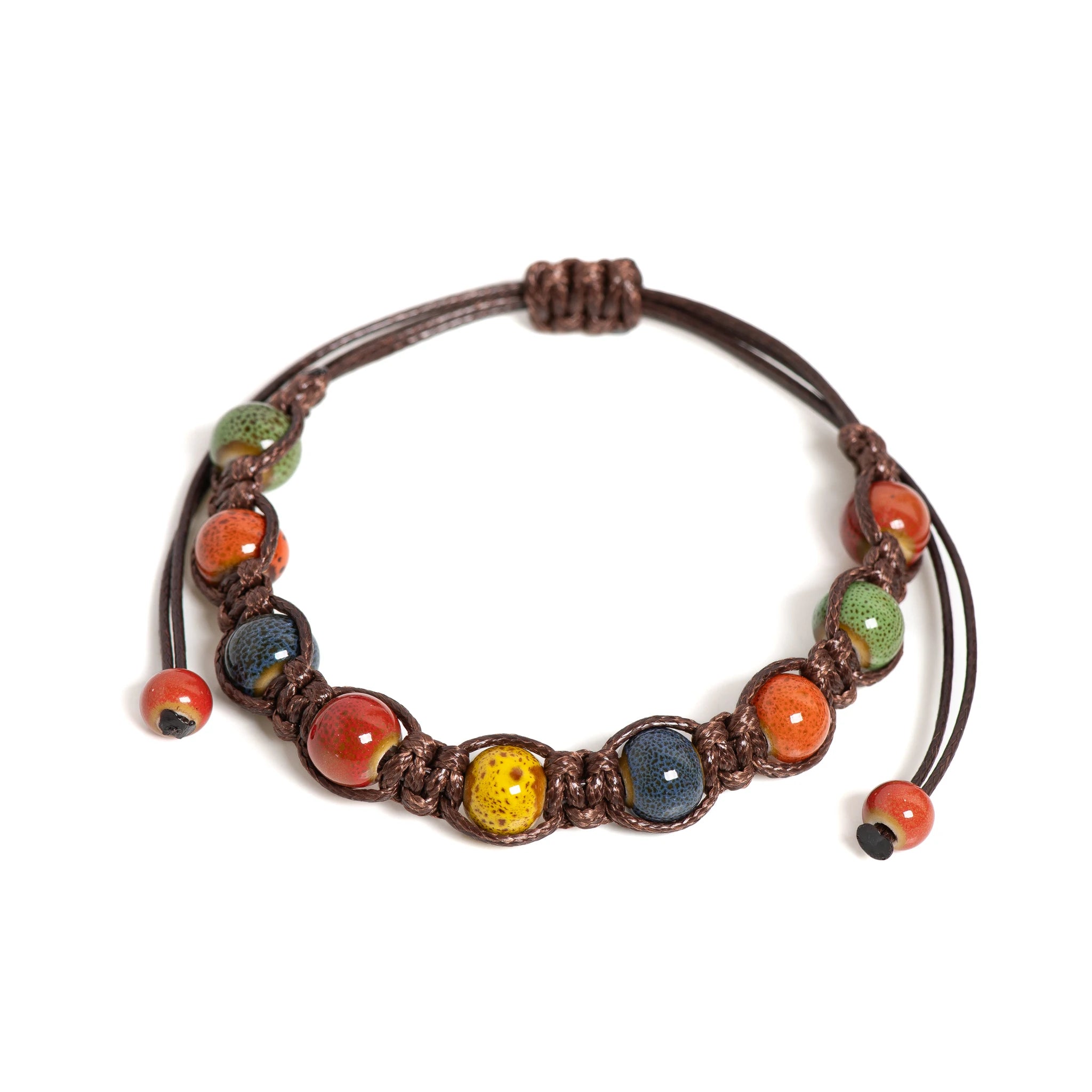Handmade Colorful Ceramic Bracelet – Adjustable Coffee Cord Bohemian Artistic Jewelry