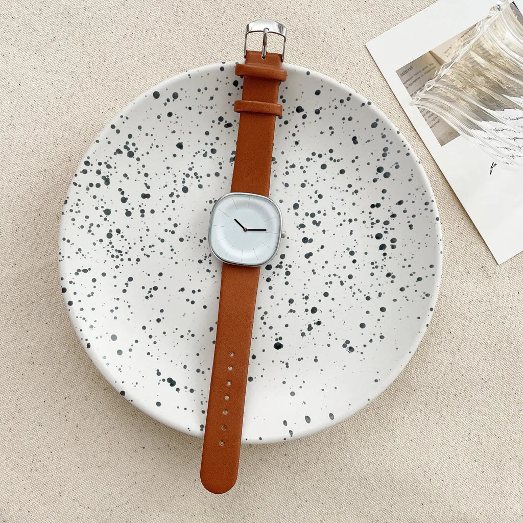 Women’s Square Minimalist Watch – Leather Strap Quartz Timepiece