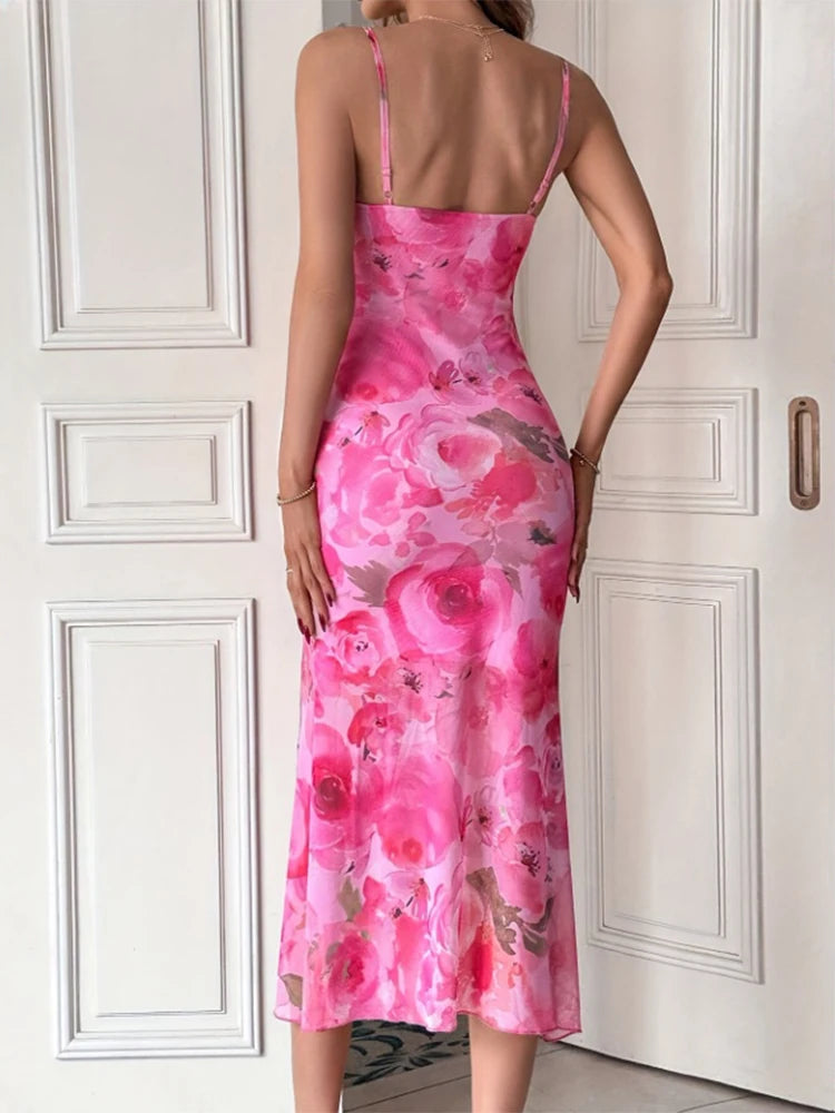 Women's Casual Backless Halter Midi Dress - Spring Summer Beach Style