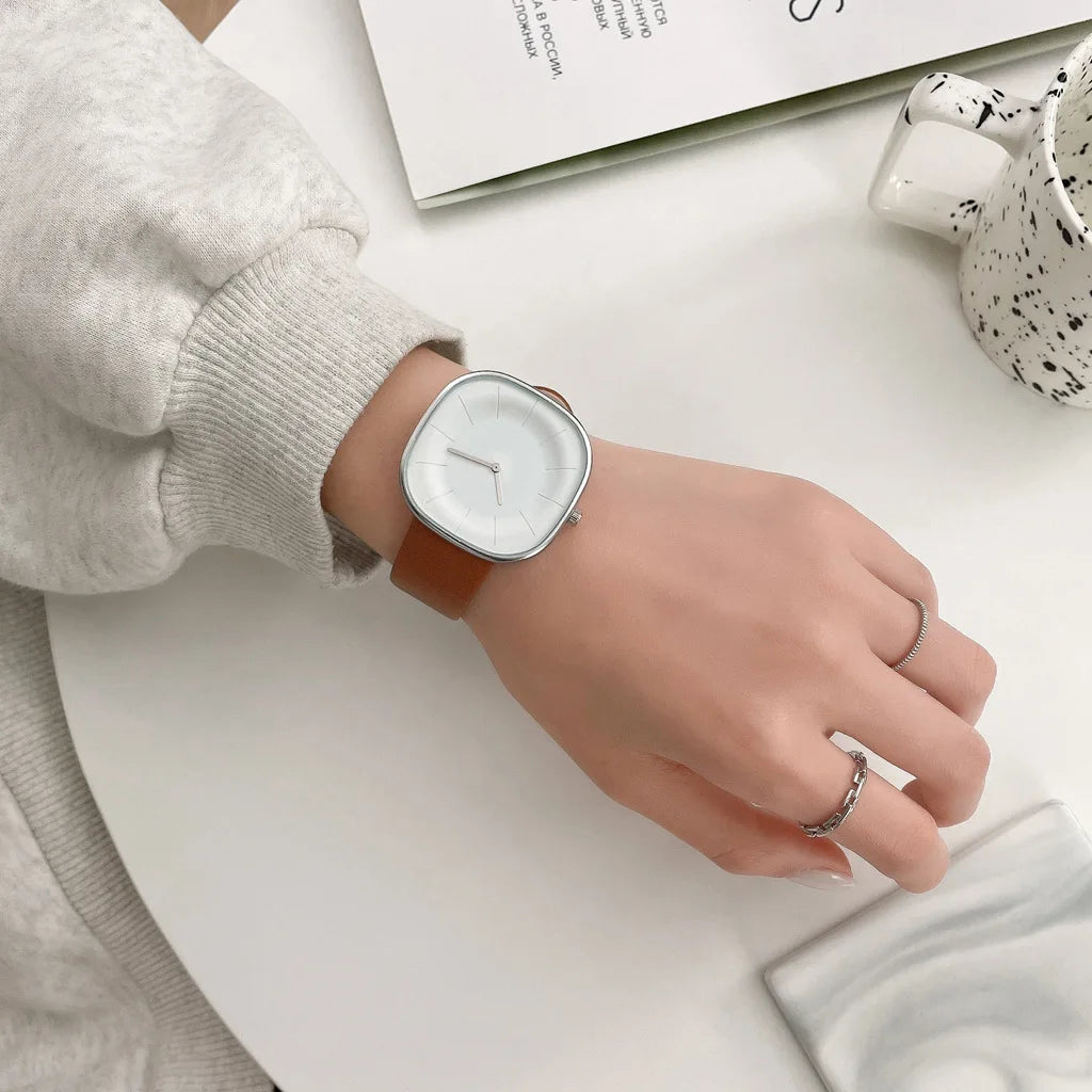 Women’s Square Minimalist Watch – Leather Strap Quartz Timepiece