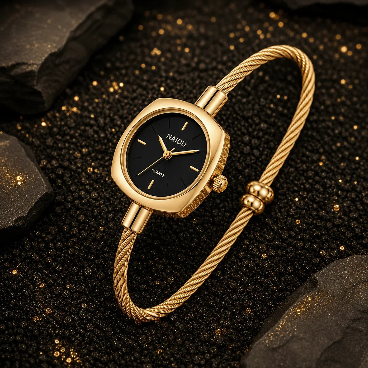 Women's Gold Bangle Watch – Luxury Stainless Steel Quartz