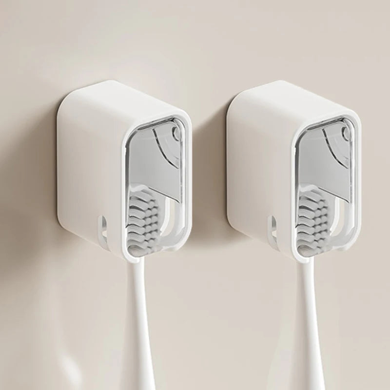 A simple wind-driven toothbrush holder with a cover, dust-proof box, no need to drill holes, wall mounted electric toothbrush ho