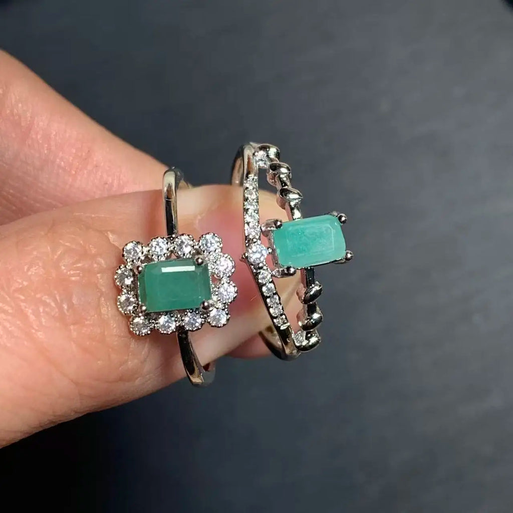 Natural Emerald Adjustable Ring – Multiple Styles Vintage Gemstone Ring for Women