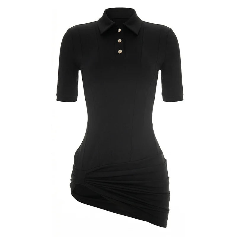 Sexy Lapel Half Sleeve Ruched Mini Dress
