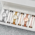 Women's Steel Band Quartz Watch & Diamond Bracelet Set – 6PCS Fashion Wristwatch