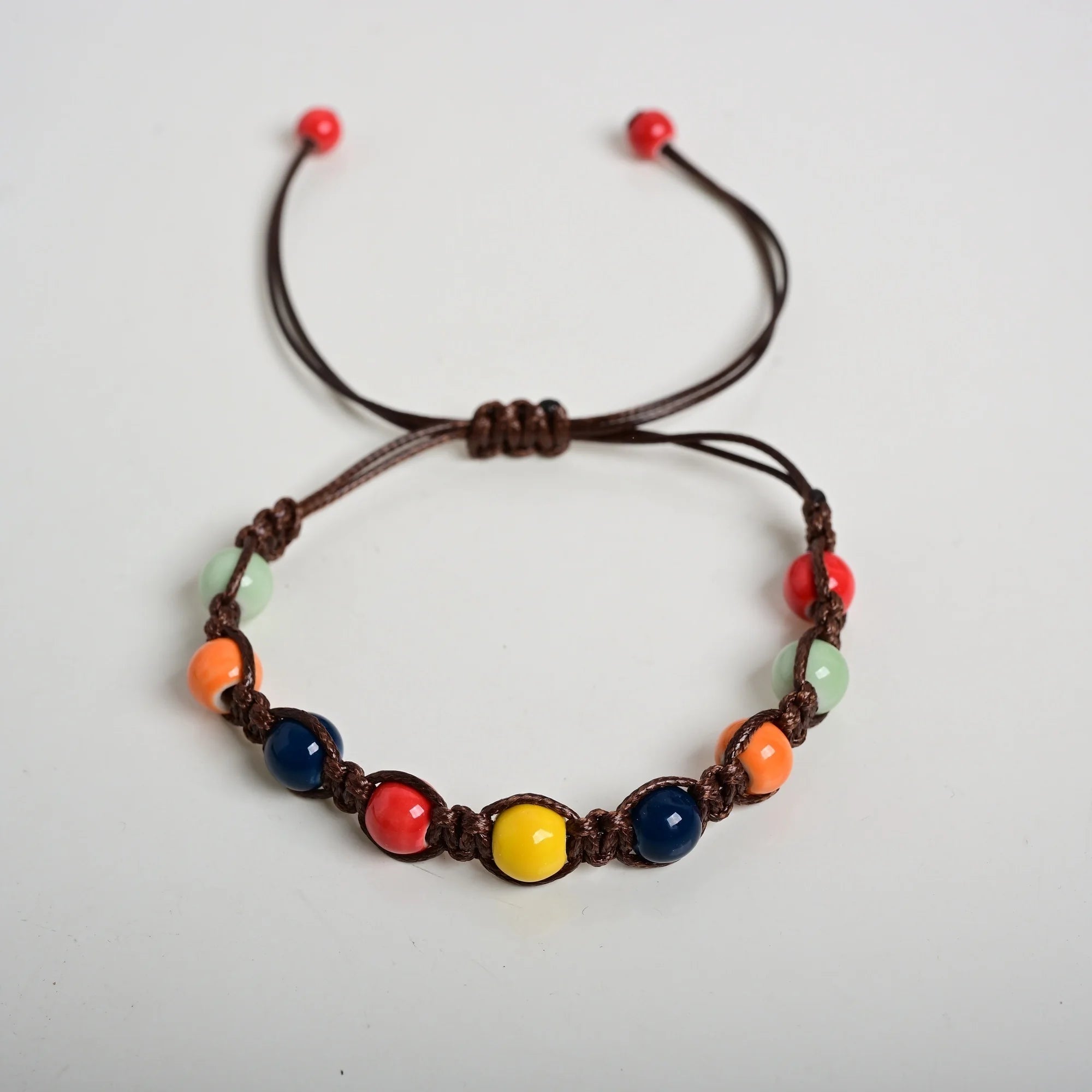 Handmade Colorful Ceramic Bracelet – Adjustable Coffee Cord Bohemian Artistic Jewelry