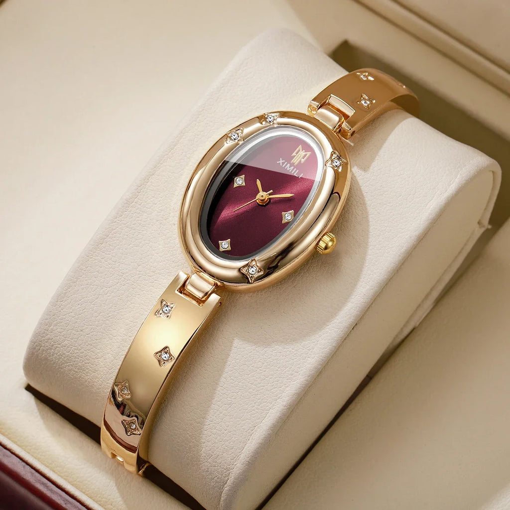 Elegant Oval Dial Women's Rhinestone Bracelet Quartz Watch – Bangle Wristwatch
