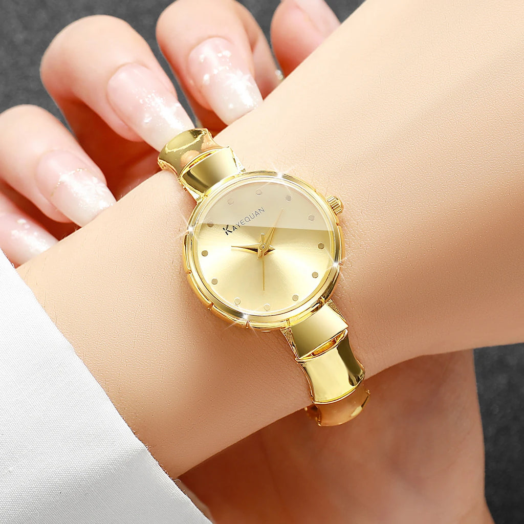 Elegant Women's Gold Bamboo Bracelet Quartz Watch – Luxury Dress Wristwatch