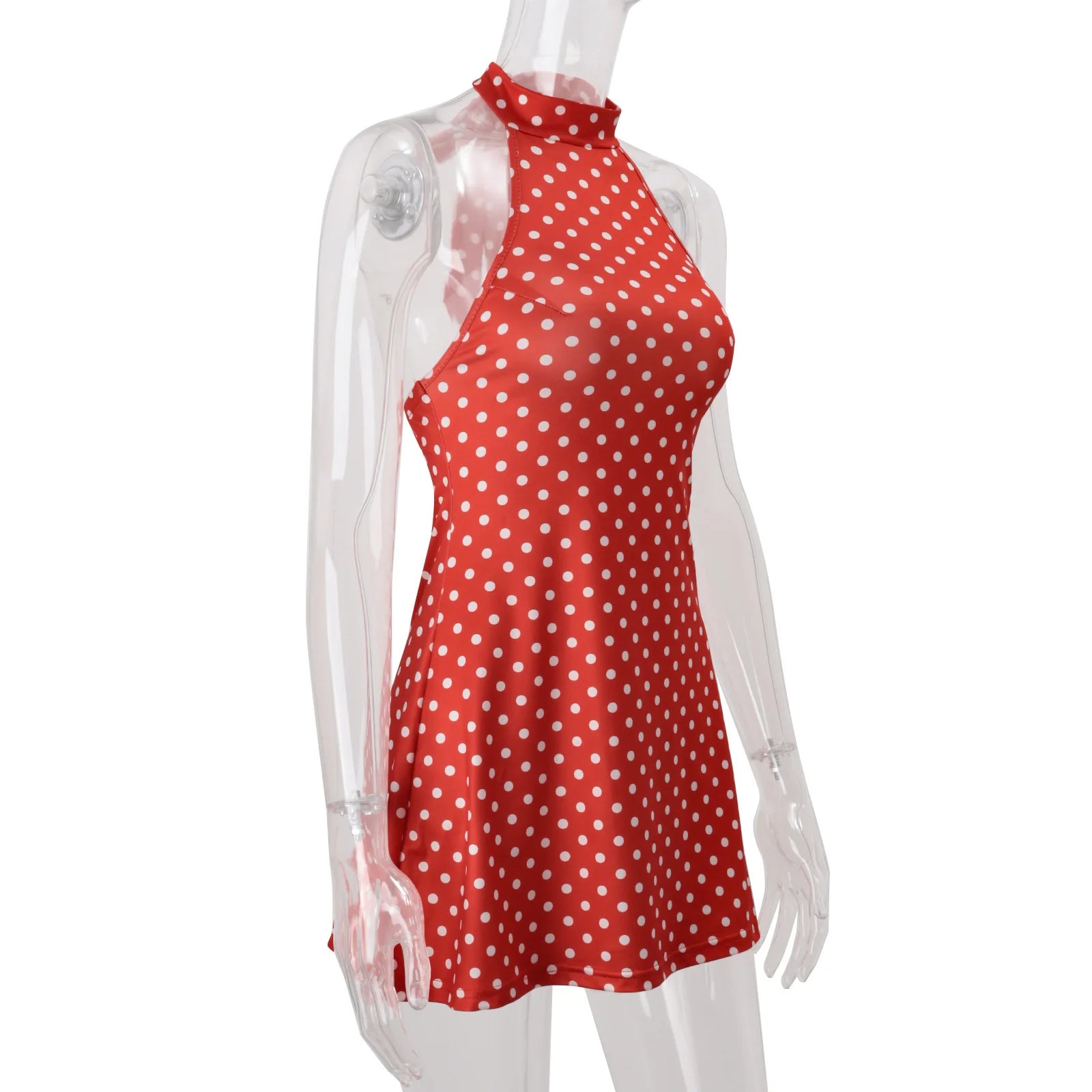 Polka Dot Off Shoulder Backless Halter Mini Dress