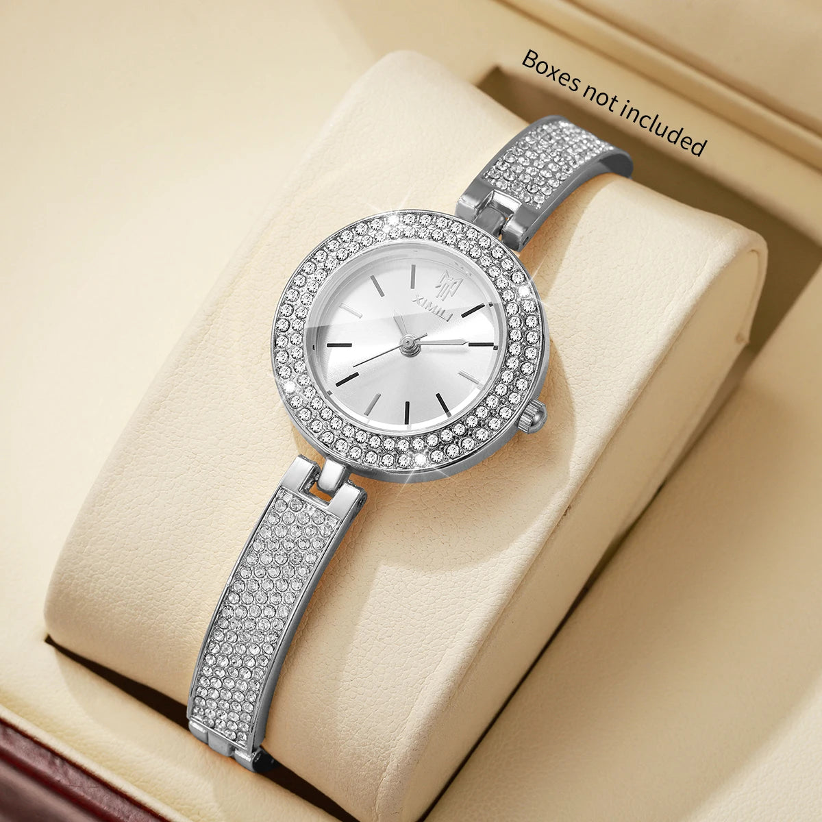 Luxury Rhinestone Bangle Women's Quartz Watch – Full Diamond Bezel Bracelet Wristwatch