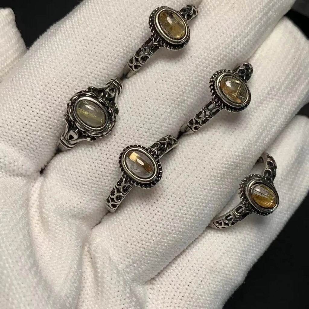 Natural Gold Rutilated Quartz Adjustable Ring – Vintage Fine Jewelry for Women