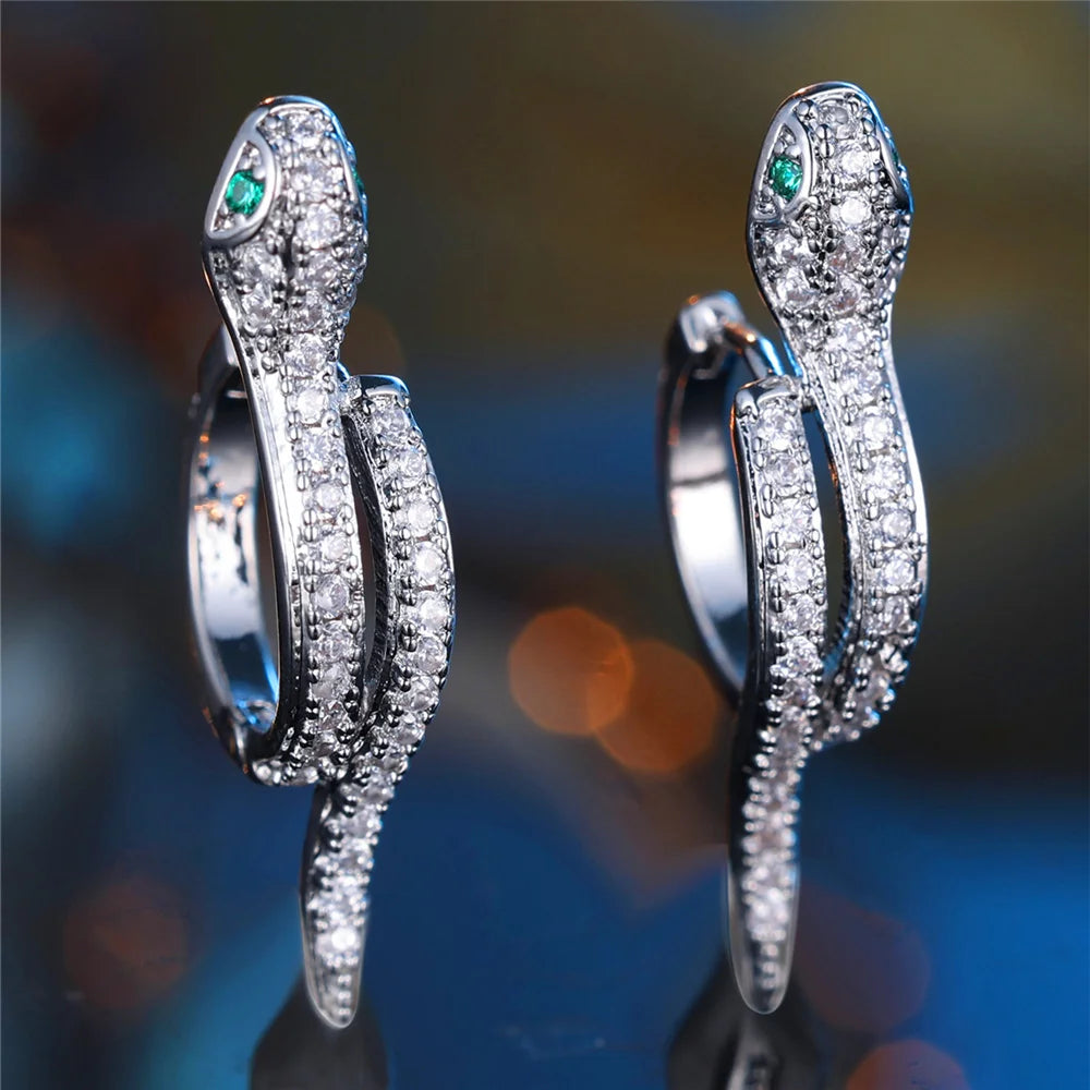 White Zircon Snake Hoop Earrings for Women – Trendy Fashion Jewelry