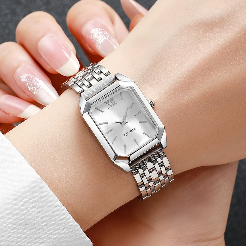 Fashion Rectangle Women's Quartz Watch – Casual Ladies Wristwatch Set
