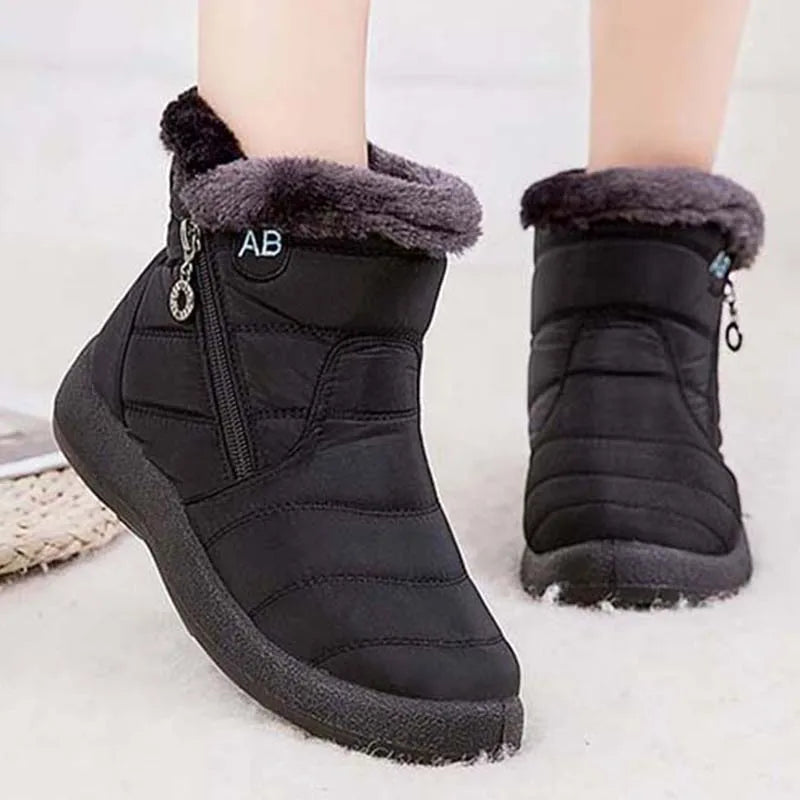 Comfortable waterproof winter boots for women with soft fur and zipper design. Perfect for snowy days.