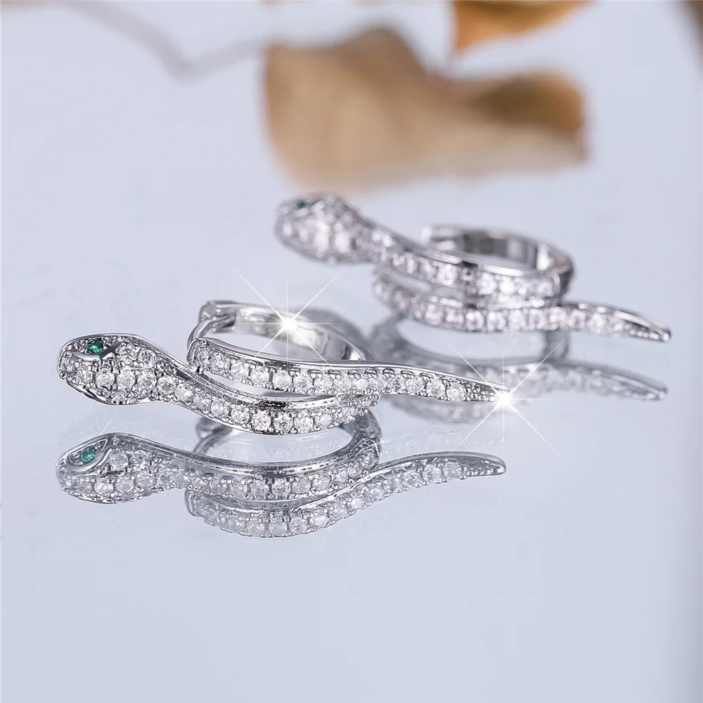 White Zircon Snake Hoop Earrings for Women – Trendy Fashion Jewelry