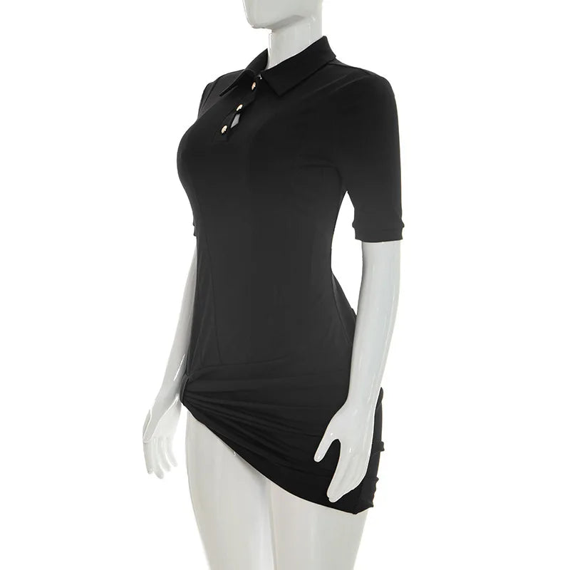 Sexy Lapel Half Sleeve Ruched Mini Dress