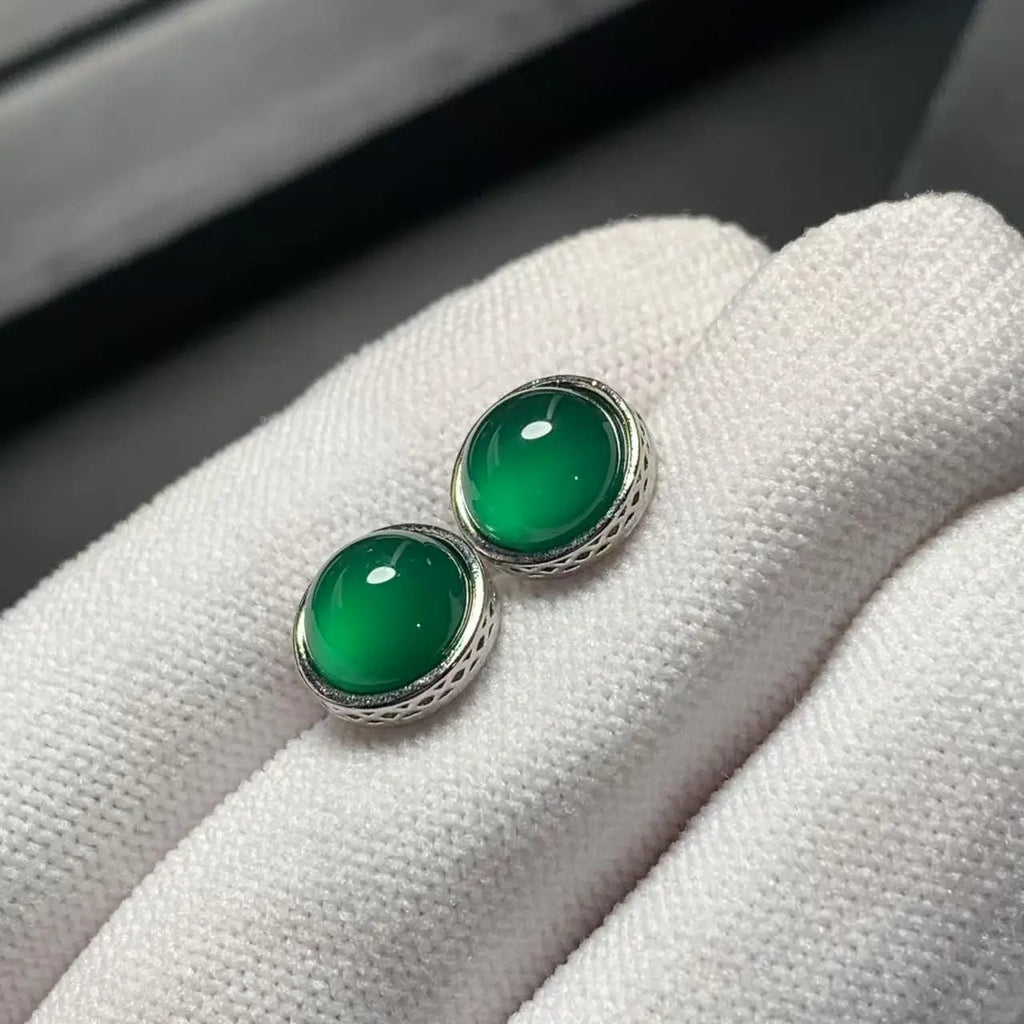 Natural Green Chalcedony Stud Earrings – 925 Sterling Silver Fine Jewelry for Women