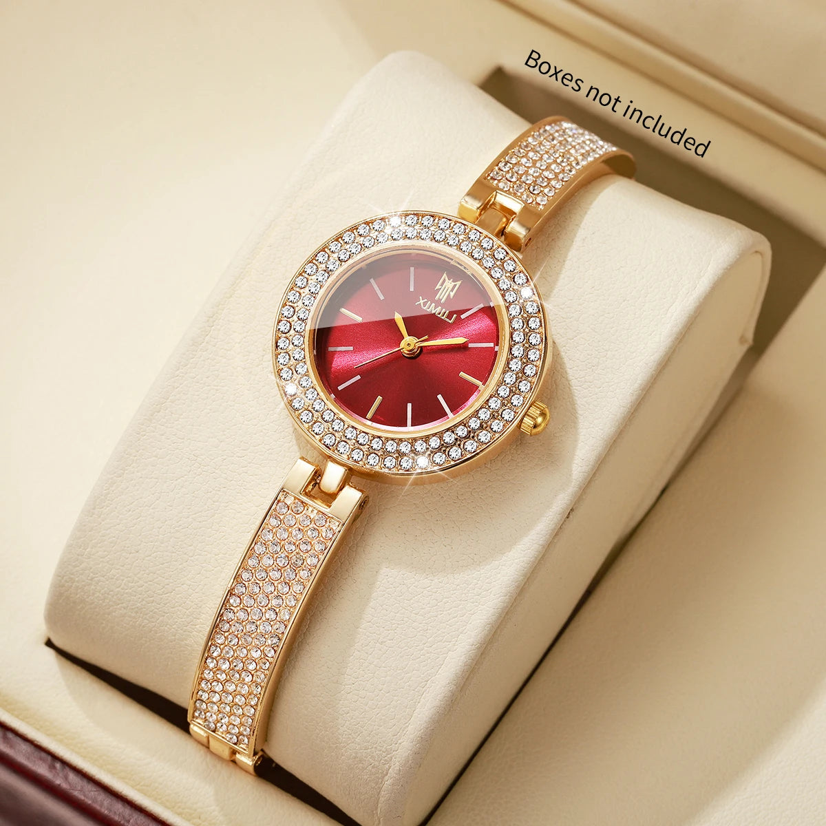 Luxury Rhinestone Bangle Women's Quartz Watch – Full Diamond Bezel Bracelet Wristwatch
