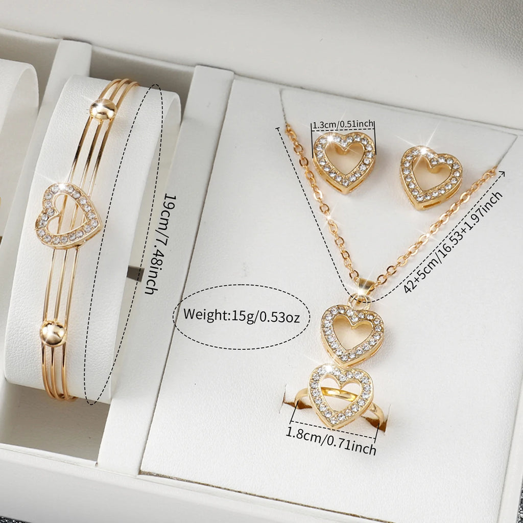 Women's Stainless Steel Quartz Watch & Diamond Jewelry Set – 6PCS Fashion Wristwatch