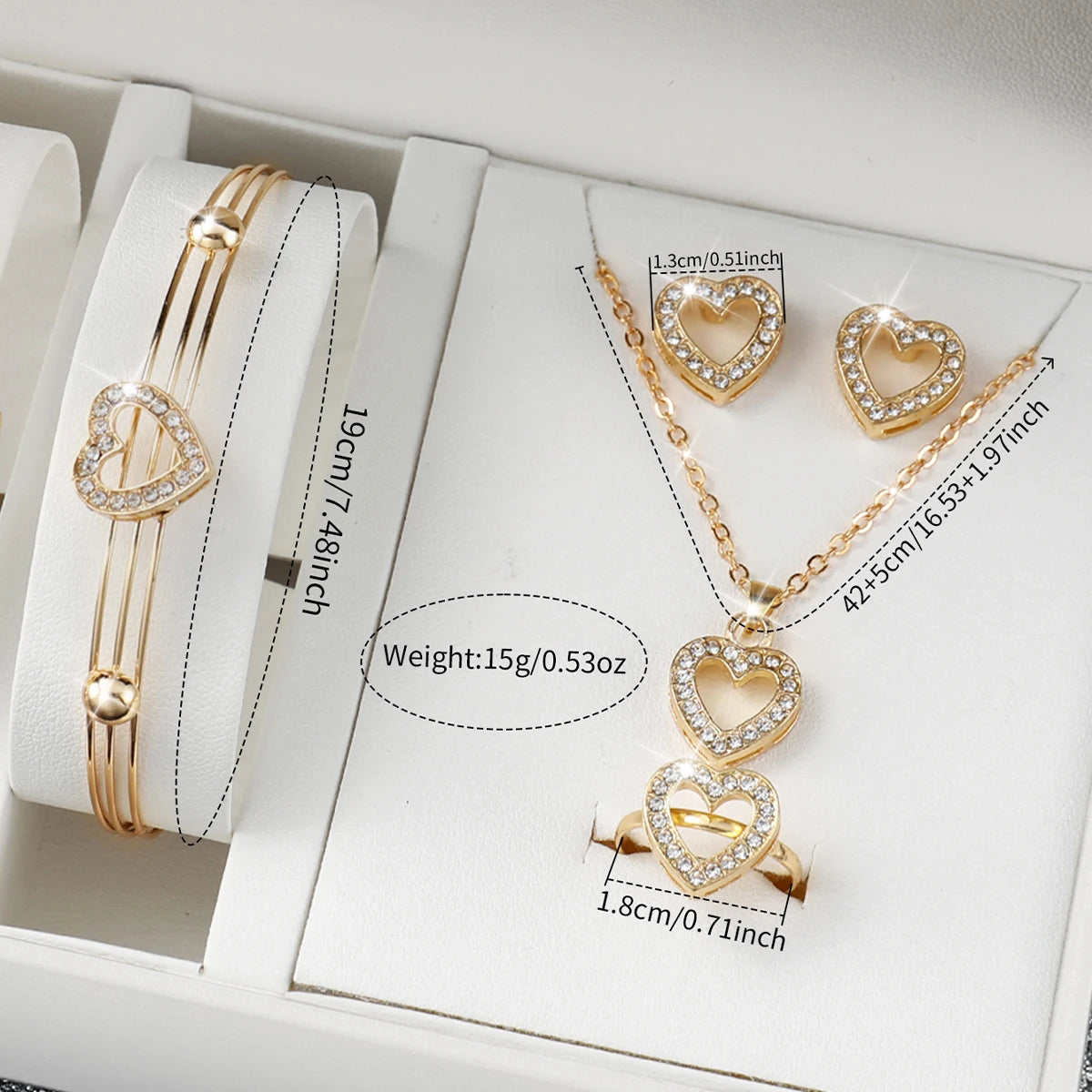 Women's Stainless Steel Quartz Watch & Diamond Jewelry Set – 6PCS Fashion Wristwatch