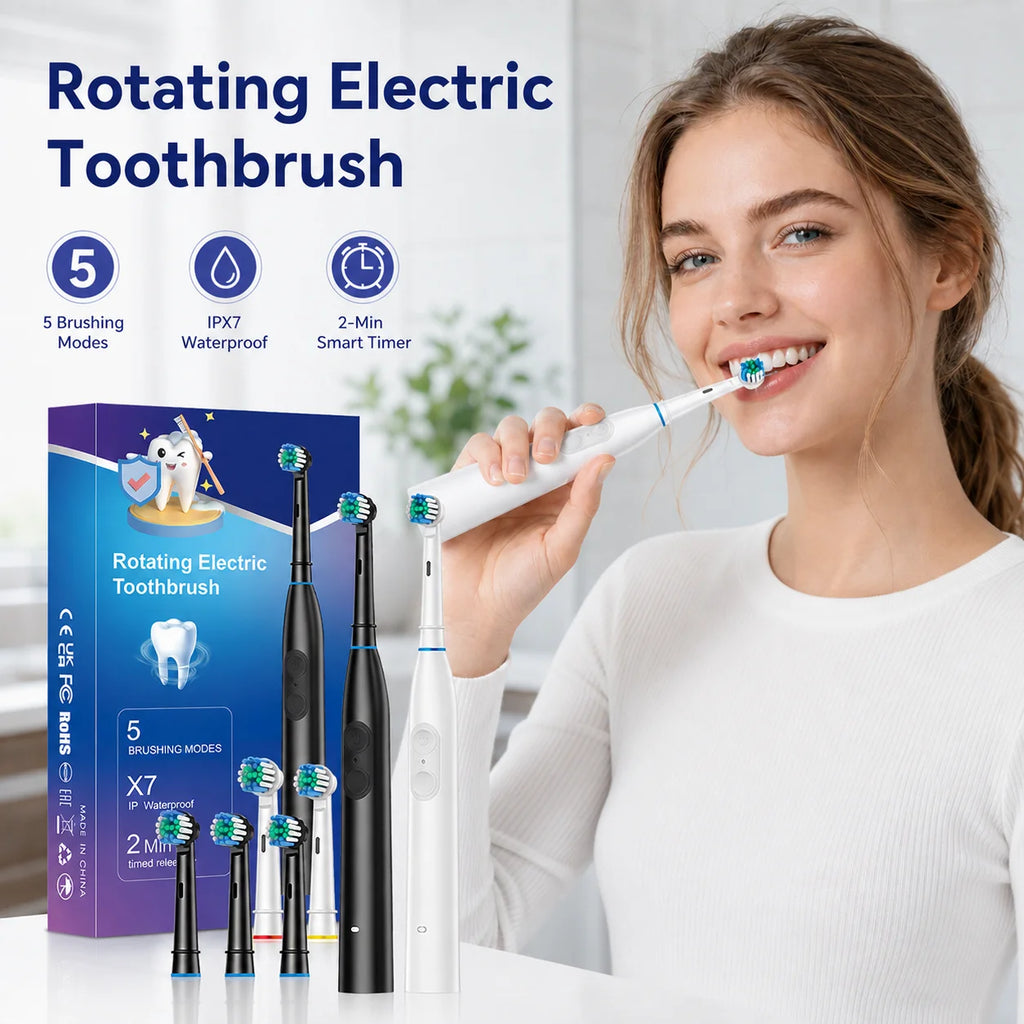 5-Mode Electric Toothbrush – IPX7 Waterproof, 15-Day Battery, USB-C