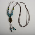 Handmade Ceramic Leaf Pendant Necklace – Adjustable Wax Cord Artisan Jewelry Gift