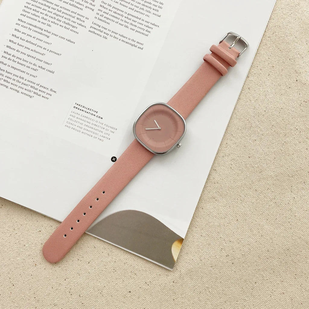 Women’s Square Minimalist Watch – Leather Strap Quartz Timepiece