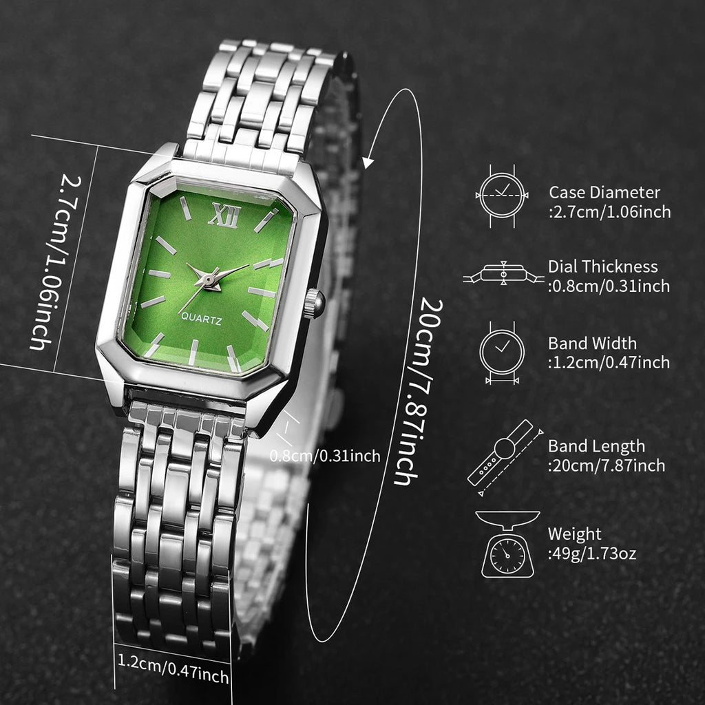 Fashion Rectangle Women's Quartz Watch – Casual Ladies Wristwatch Set