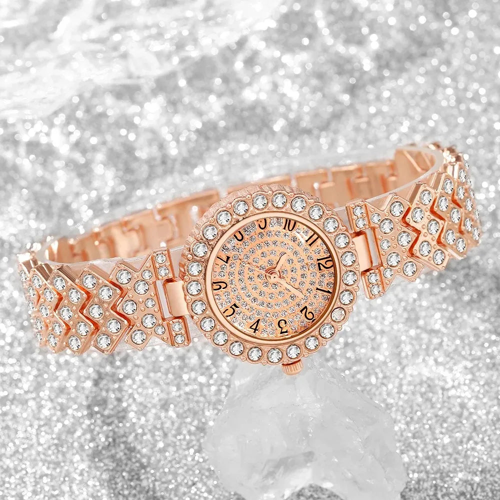 Luxury Rhinestone Women's Quartz Watch & Jewelry Set – 5PCS Elegant Bracelet Wristwatch