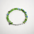 Handmade Green Ceramic Flower Bead Bracelet – Braided Elastic Cord Artisan Jewelry