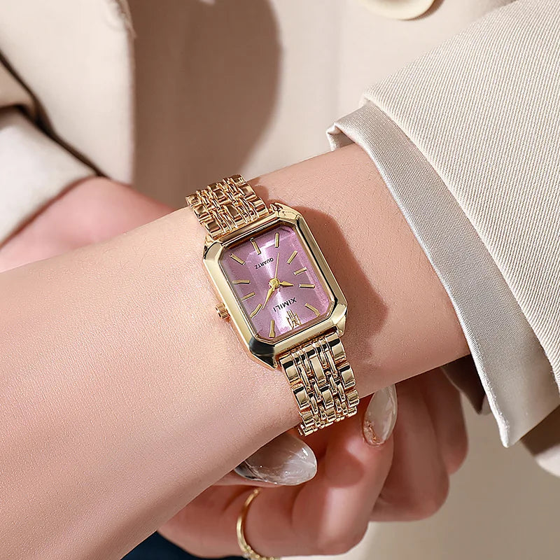 Luxury Women's Rectangle Watch – Steel Band Fashion Quartz Wristwatch