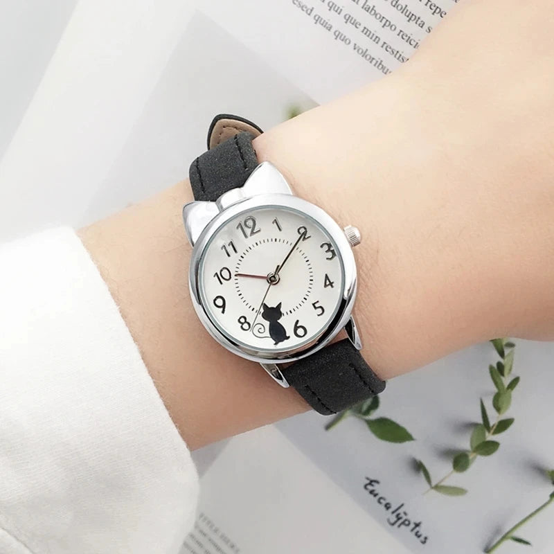 Kids' Cute Cat Cartoon Watch for Girls – Waterproof Quartz