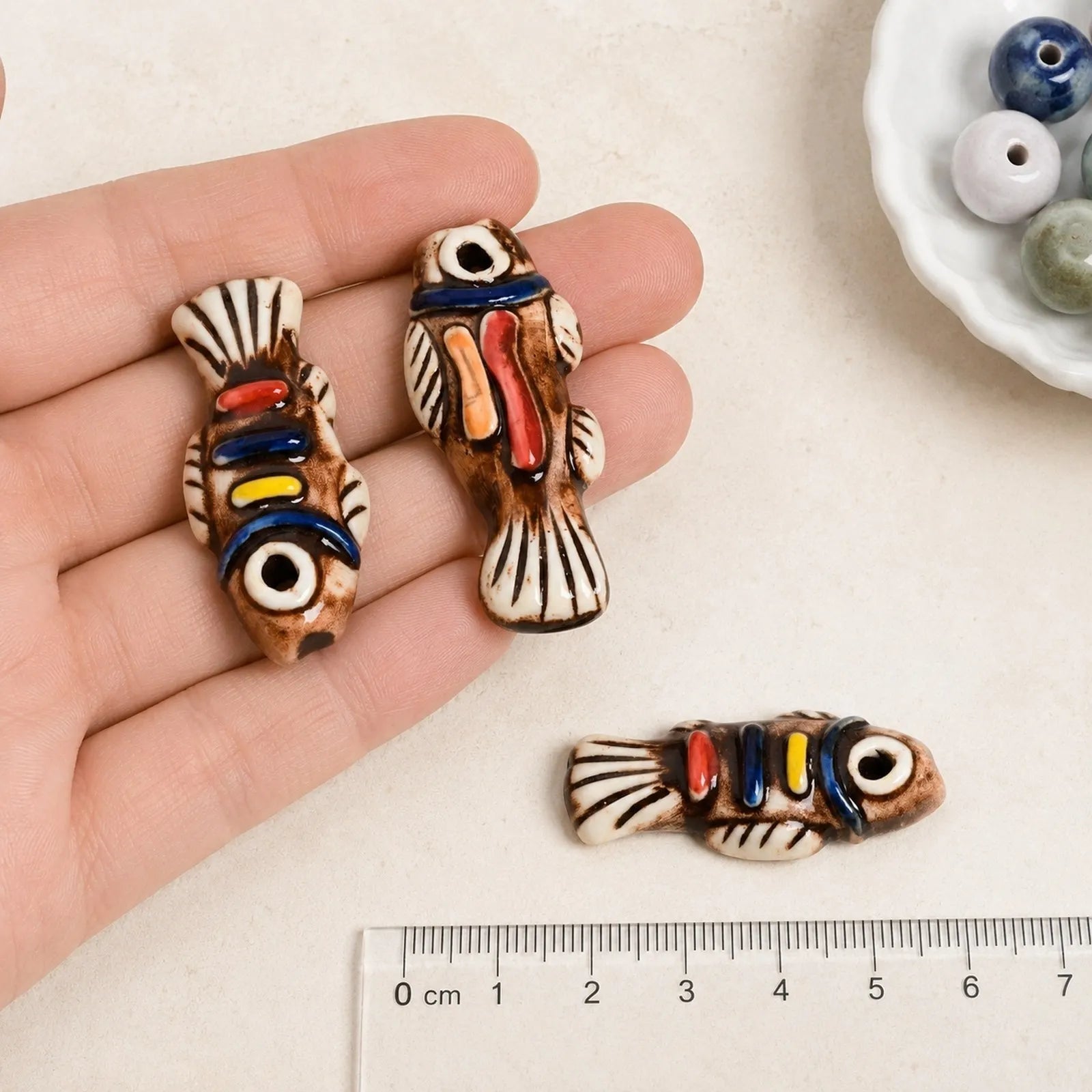 Handmade Ceramic Fish Beads – Large Hole DIY Loose Beads for Jewelry Making