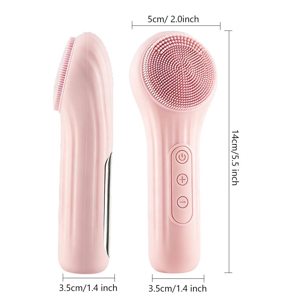 Sonic Silicone Facial Cleansing Brush – IPX7 Waterproof with Warm Massage