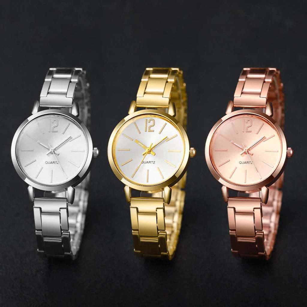 Fashion Women's Stainless Steel Quartz Watch – Analog Wristwatch Set 1/3PCS