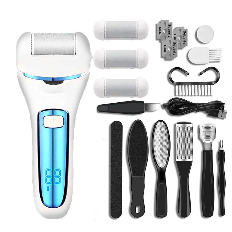 Electric Foot Callus Remover | 18-in-1 Pedicure Kit with 3 Roller Heads