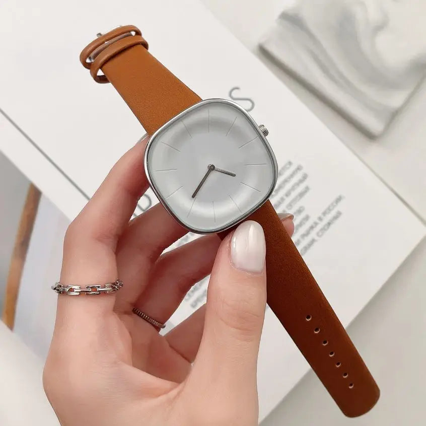 Women’s Square Minimalist Watch – Leather Strap Quartz Timepiece