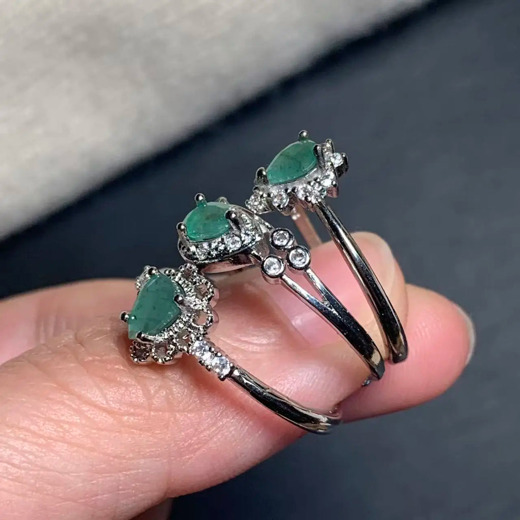 Natural Emerald Adjustable Ring – Multiple Styles Vintage Gemstone Ring for Women