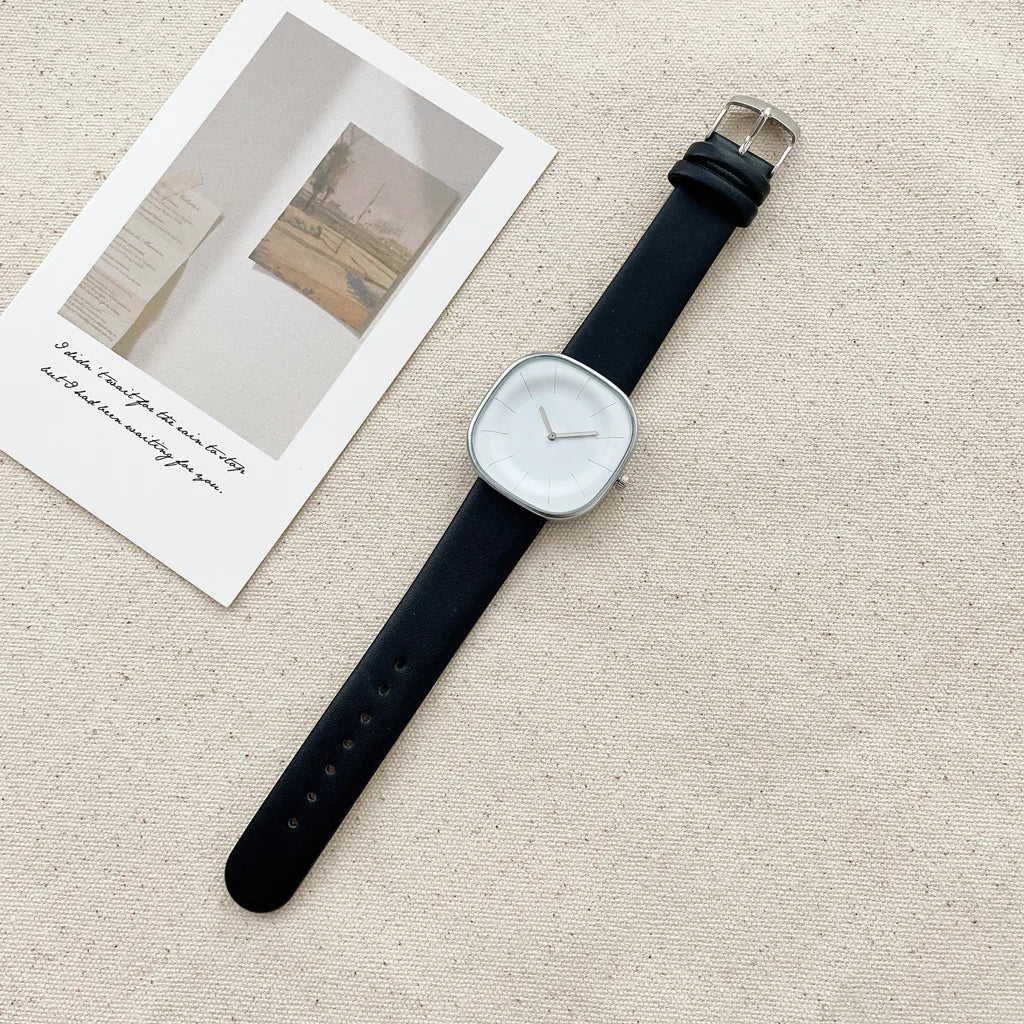 Women’s Square Minimalist Watch – Leather Strap Quartz Timepiece