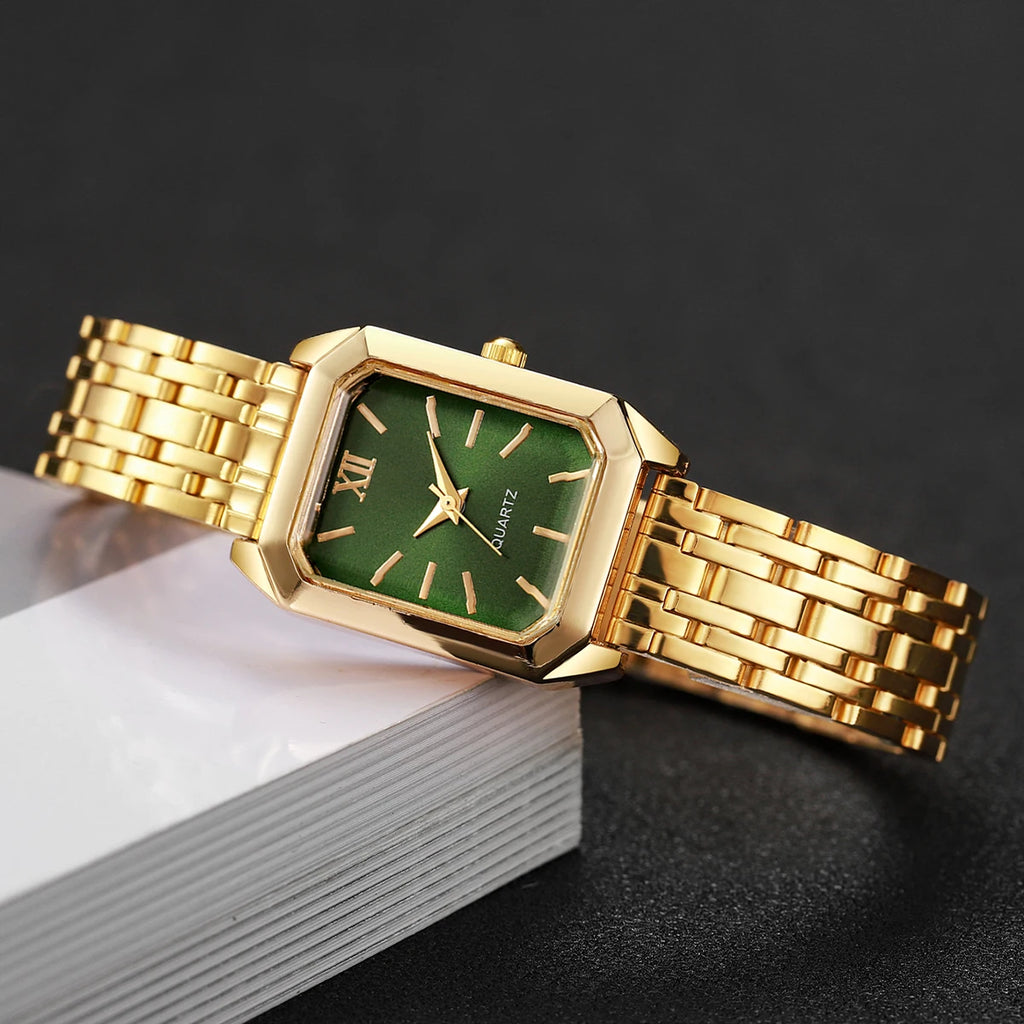 Fashion Rectangle Women's Quartz Watch – Casual Ladies Wristwatch Set
