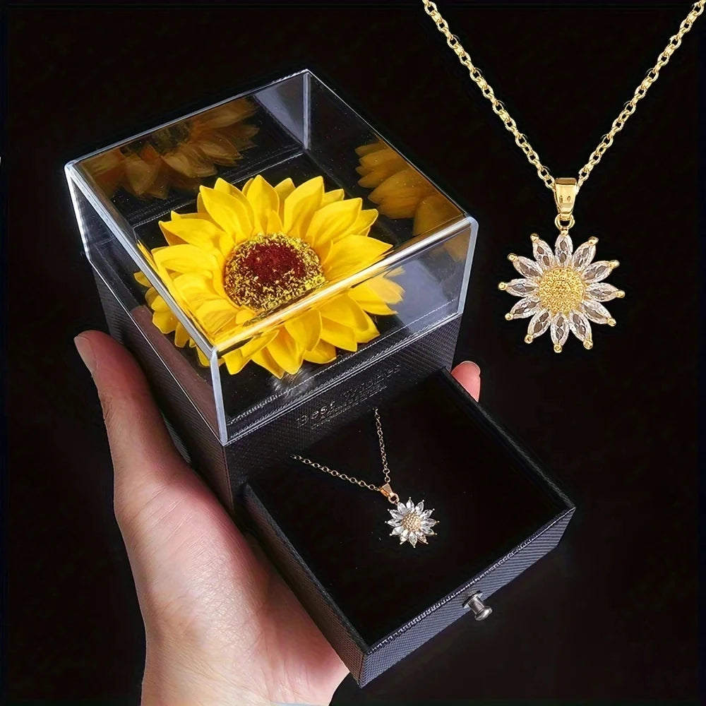 Sunflower Necklace with Gift Box - Perfect I Love You Gift for Girlfriend