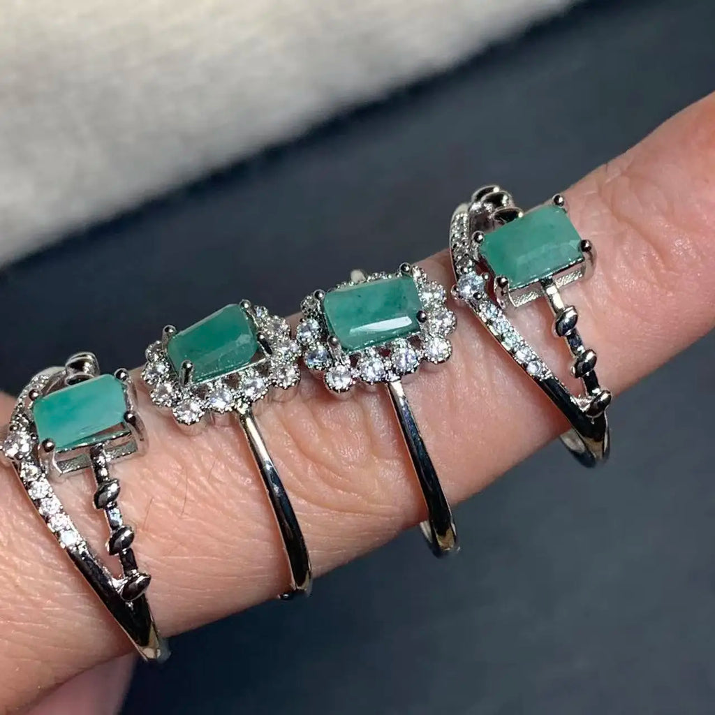 Natural Emerald Adjustable Ring – Multiple Styles Vintage Gemstone Ring for Women