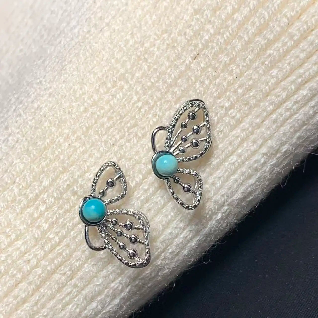 Natural Turquoise Stud Earrings – 925 Sterling Silver Vintage Jewelry for Women